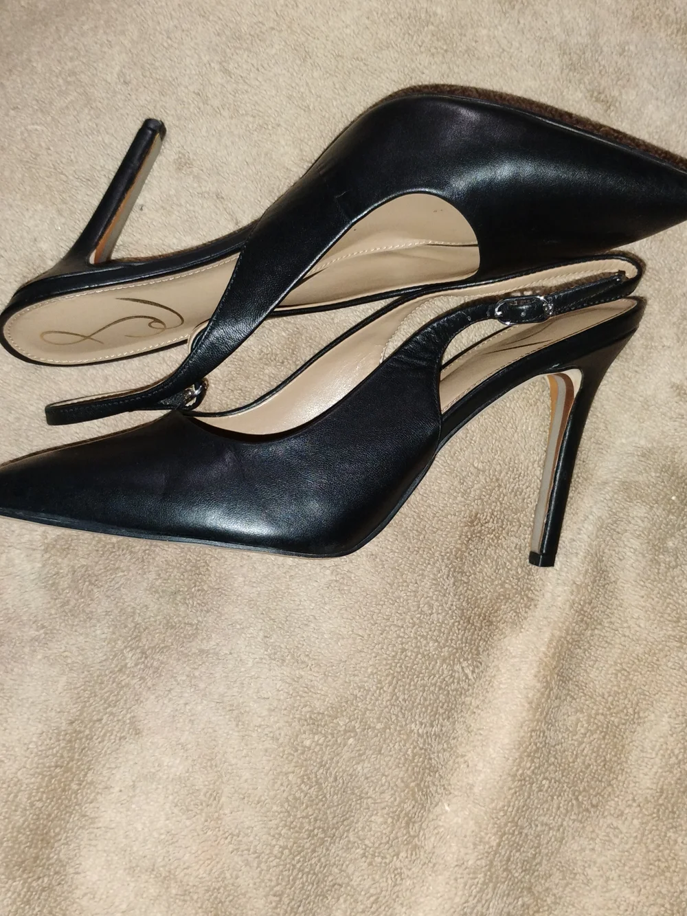 Sam Edelman Black Leather Pointed Toe Slingback Heels - Picture 6 of 14